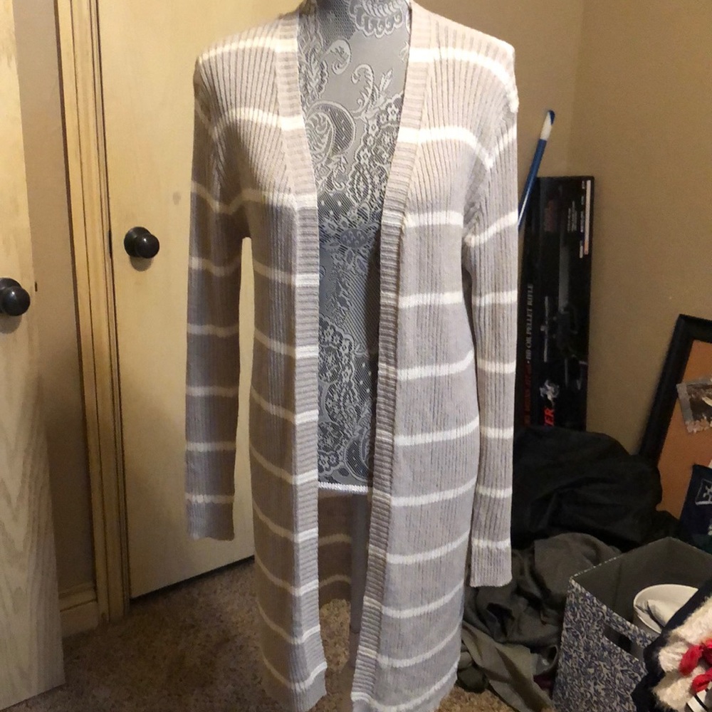 Women’s grey with white stripes long sweater